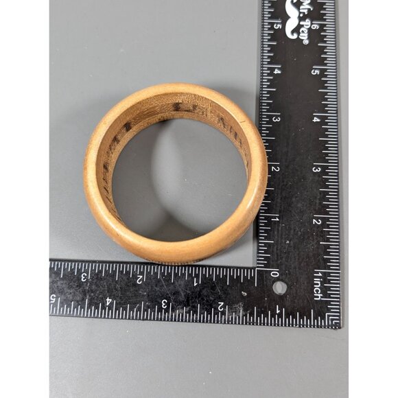 Vintage Brown Wood Inlay Wide Bangle Bracelet 8" Boho Tribal - Picture 5 of 6
